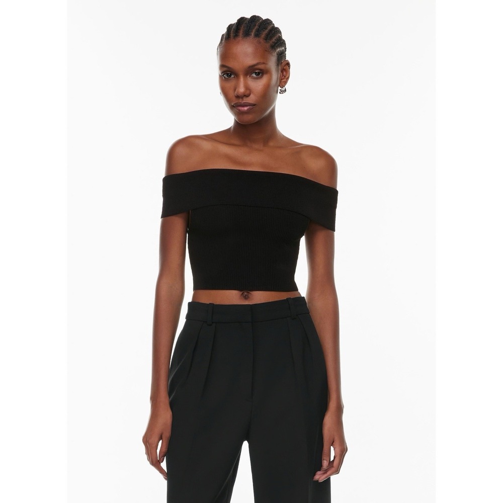 Aritzia Babaton Women's Sculpt Knit Off-Shoulder Top Ionic Grey XS